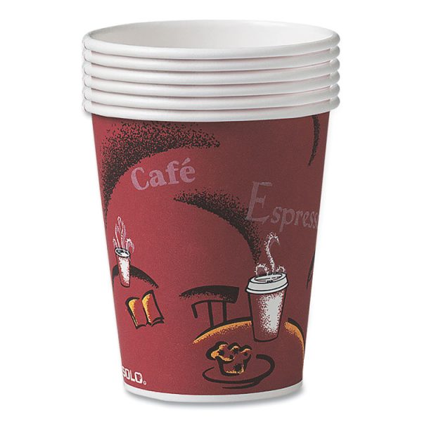 Paper Hot Drink Cups in Bistro Design, 8 oz, Maroon, 500/Carton - Image 2