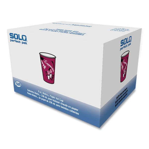 Paper Hot Drink Cups in Bistro Design, 8 oz, Maroon, 500/Carton - Image 3