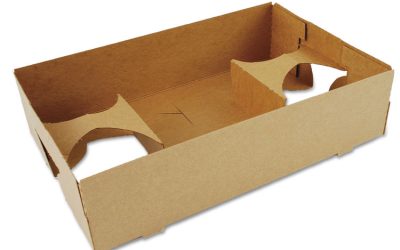 4-Corner Pop-Up Food and Drink Tray, 4-Cup, 10 x 6.5 x 2.5, Brown, Paper, 250/Carton