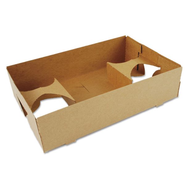 4-Corner Pop-Up Food and Drink Tray, 4-Cup, 10 x 6.5 x 2.5, Brown, Paper, 250/Carton