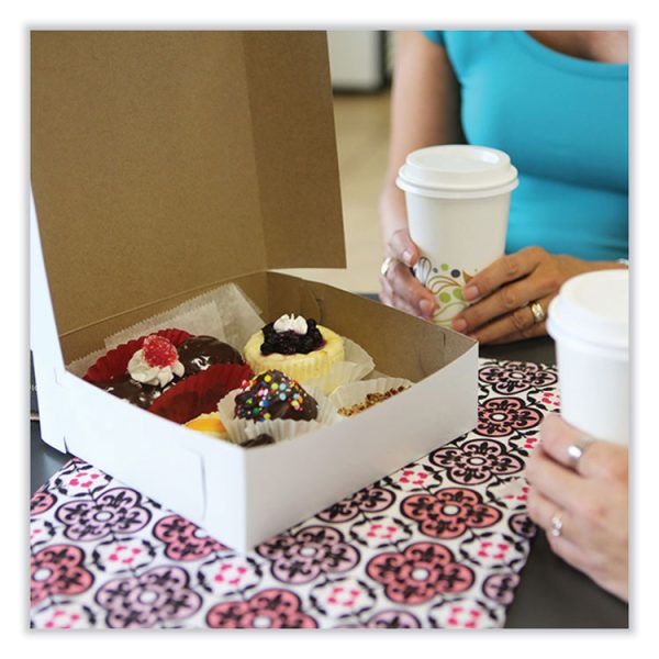 White One-Piece Non-Window Bakery Boxes, Standard, 8 x 2.5 x 8, White, Paper, 250/Bundle - Image 3