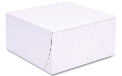 White One-Piece Non-Window Bakery Boxes, Standard, 8 x 8 x 4, White, Paper, 250/Bundle
