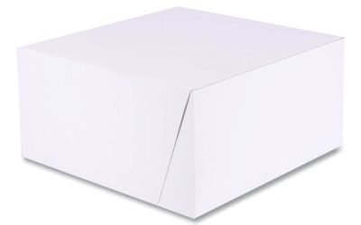 White One-Piece Non-Window Bakery Boxes, Standard, 10 x 10 x 5, White/Kraft, Paper, 100/Bundle