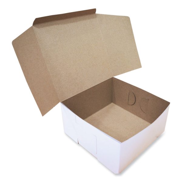 White One-Piece Non-Window Bakery Boxes, Standard, 10 x 10 x 5, White/Kraft, Paper, 100/Bundle - Image 2