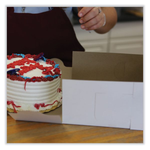 White One-Piece Non-Window Bakery Boxes, Standard, 10 x 10 x 5, White/Kraft, Paper, 100/Bundle - Image 3