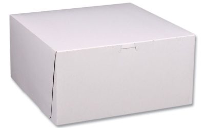 White One-Piece Non-Window Bakery Boxes, Standard, 12 x 12 x 6, White/Kraft, Paper, 50/Bundle
