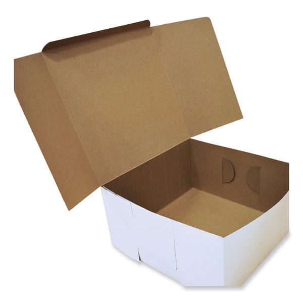 White One-Piece Non-Window Bakery Boxes, Standard, 12 x 12 x 6, White/Kraft, Paper, 50/Bundle - Image 2