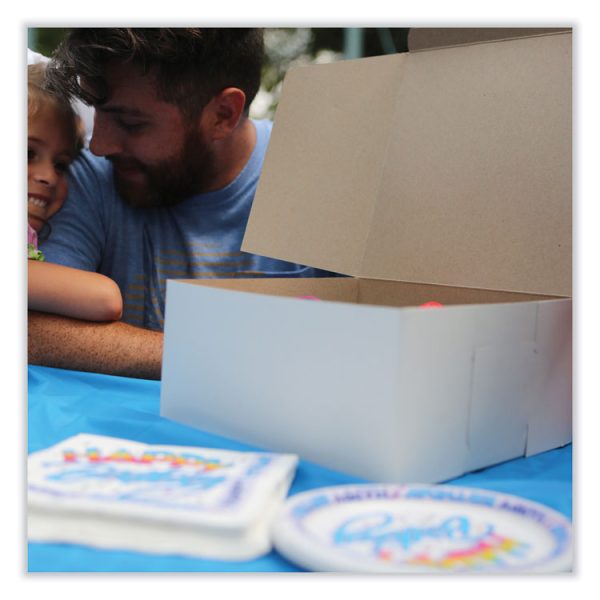White One-Piece Non-Window Bakery Boxes, Standard, 12 x 12 x 6, White/Kraft, Paper, 50/Bundle - Image 3