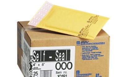 Jiffylite Self-Seal Bubble Mailer, #000, Barrier Bubble Air Cell Cushion, Self-Adhesive Closure, 4 x 8, Brown Kraft, 25/CT