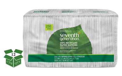 100% Recycled Napkins, 1-Ply, 11 1/2 X 12 1/2, White, 250/pack, 12 Packs/carton