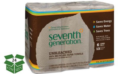 Natural Unbleached 100% Recycled Paper Kitchen Towel Rolls, 2-Ply, 11 x 9, 120/Roll, 24 Rolls/Carton