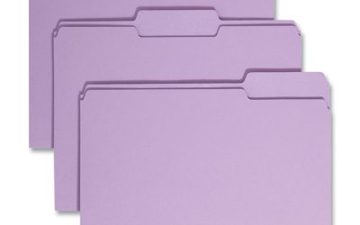 Colored File Folders, 1/3-Cut Tabs: Assorted, Letter Size, 0.75″ Expansion, Lavender, 100/Box