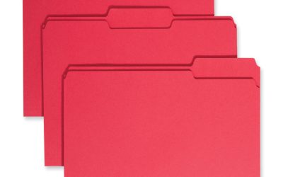 Colored File Folders, 1/3-Cut Tabs: Assorted, Letter Size, 0.75″ Expansion, Red, 100/Box