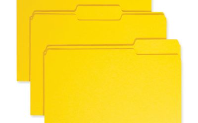 Colored File Folders, 1/3-Cut Tabs: Assorted, Letter Size, 0.75″ Expansion, Yellow, 100/Box