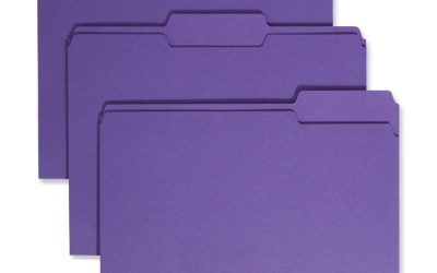 Colored File Folders, 1/3-Cut Tabs: Assorted, Letter Size, 0.75″ Expansion, Purple, 100/Box