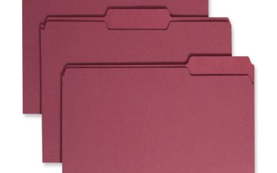 Colored File Folders, 1/3-Cut Tabs: Assorted, Letter Size, 0.75″ Expansion, Maroon, 100/Box