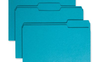 Colored File Folders, 1/3-Cut Tabs: Assorted, Letter Size, 0.75″ Expansion, Teal, 100/Box