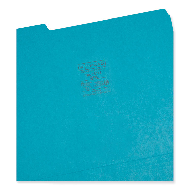Colored File Folders, 1/3-Cut Tabs: Assorted, Letter Size, 0.75" Expansion, Teal, 100/Box - Image 3