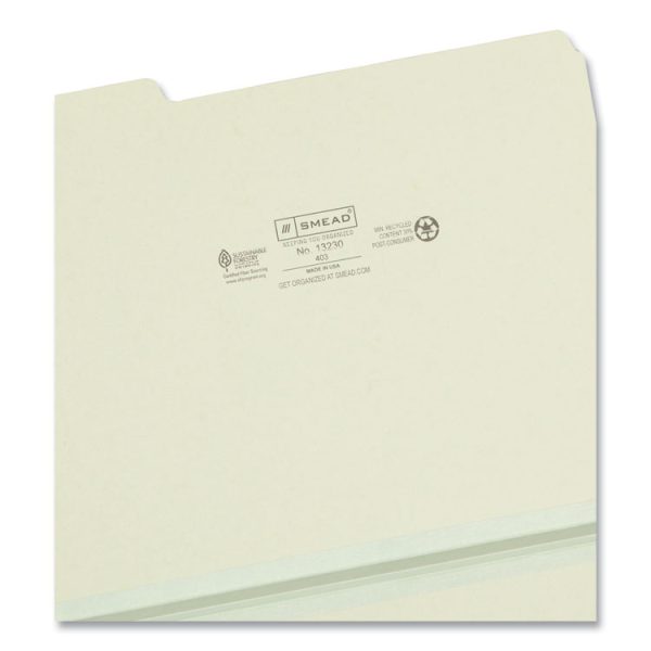 Expanding Recycled Heavy Pressboard Folders, 1/3-Cut Tabs: Assorted, Letter Size, 1" Expansion, Gray-Green, 25/Box - Image 3