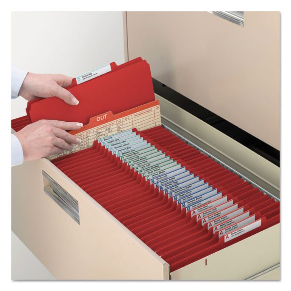 Four-Section Pressboard Top Tab Classification Folders, Four SafeSHIELD Fasteners, 1 Divider, Letter Size, Bright Red, 10/Box - Image 7