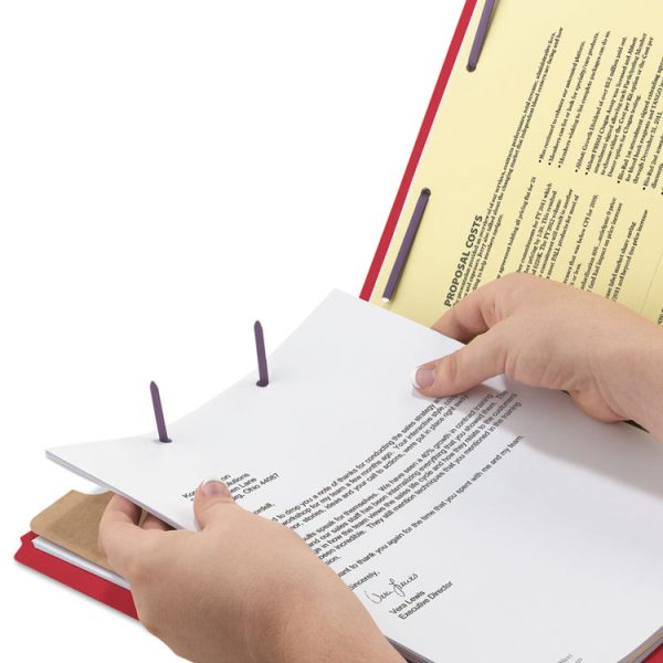 Four-Section Pressboard Top Tab Classification Folders, Four SafeSHIELD Fasteners, 1 Divider, Letter Size, Bright Red, 10/Box - Image 5