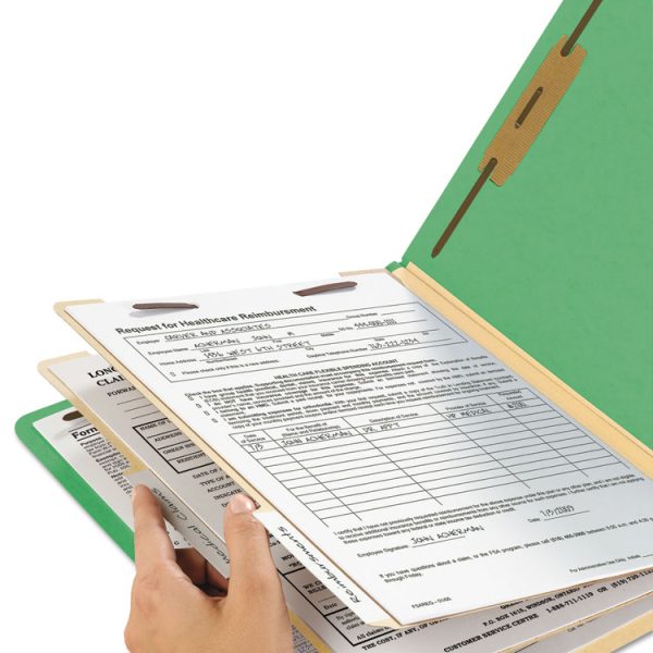 Top Tab Classification Folders, Six SafeSHIELD Fasteners, 2" Expansion, 2 Dividers, Letter Size, Green Exterior, 10/Box - Image 7