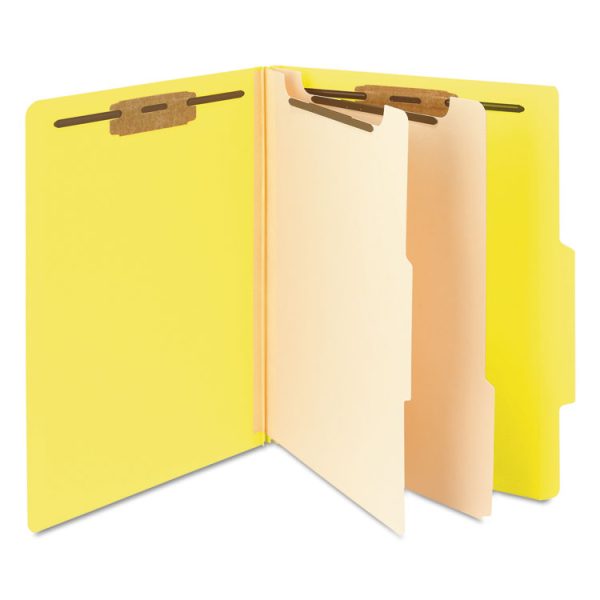 Top Tab Classification Folders, Six SafeSHIELD Fasteners, 2" Expansion, 2 Dividers, Letter Size, Yellow Exterior, 10/Box - Image 5