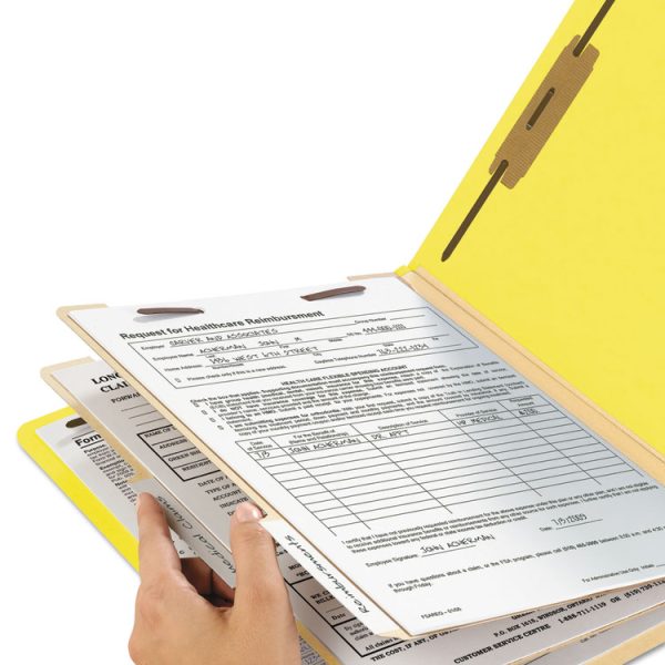 Top Tab Classification Folders, Six SafeSHIELD Fasteners, 2" Expansion, 2 Dividers, Letter Size, Yellow Exterior, 10/Box - Image 6