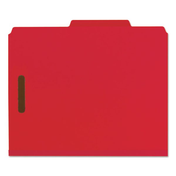 Recycled Pressboard Classification Folders, 2" Expansion, 2 Dividers, 6 Fasteners, Letter Size, Bright Red, 10/Box - Image 3