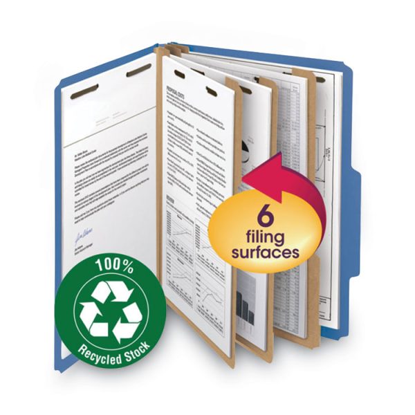 Recycled Pressboard Classification Folders, 2" Expansion, 2 Dividers, 6 Fasteners, Letter Size, Dark Blue, 10/Box - Image 7