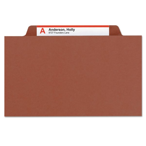 Pressboard Classification Folders, Six SafeSHIELD Fasteners, 2/5-Cut Tabs, 2 Dividers, Letter Size, Red, 10/Box - Image 4