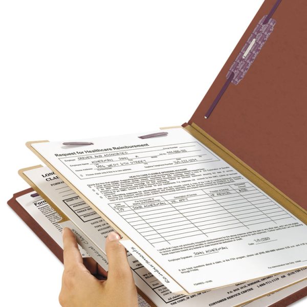 Pressboard Classification Folders, Six SafeSHIELD Fasteners, 2/5-Cut Tabs, 2 Dividers, Letter Size, Red, 10/Box - Image 7