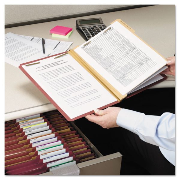 Pressboard Classification Folders, Six SafeSHIELD Fasteners, 2/5-Cut Tabs, 2 Dividers, Letter Size, Red, 10/Box - Image 6