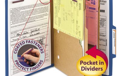 6-Section Pressboard Top Tab Pocket Classification Folders, 6 SafeSHIELD Fasteners, 2 Dividers, Letter Size, Dark Blue, 10/BX