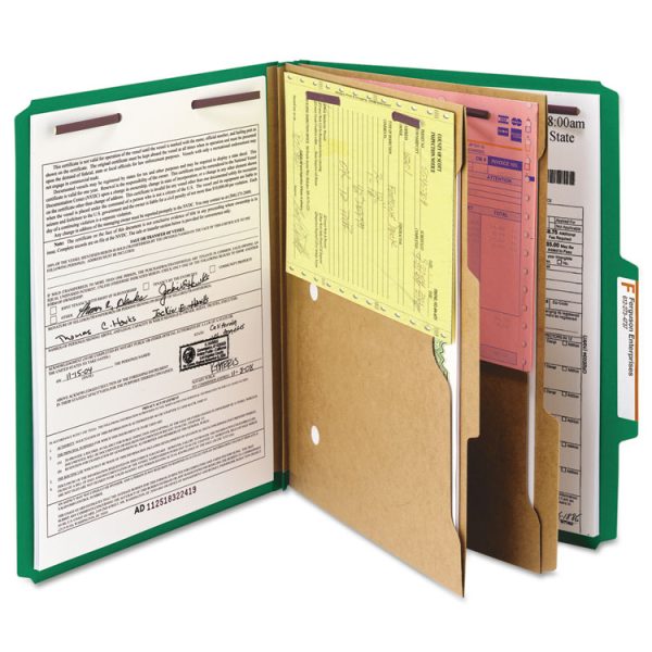 6-Section Pressboard Top Tab Pocket Classification Folders, 6 SafeSHIELD Fasteners, 2 Dividers, Letter Size, Green, 10/Box - Image 8