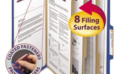 Eight-Section Pressboard Top Tab Classification Folders, 8 SafeSHIELD Fasteners, 3 Dividers, Letter Size, Dark Blue, 10/Box