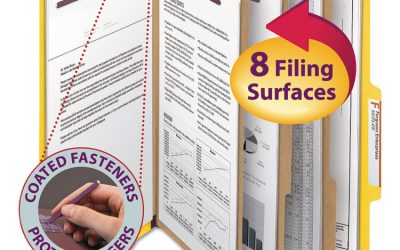 Eight-Section Pressboard Top Tab Classification Folders, Eight SafeSHIELD Fasteners, 3 Dividers, Letter Size, Yellow, 10/Box