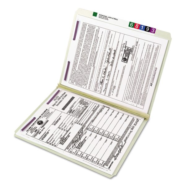 Recycled Pressboard Fastener Folders, Straight Tabs, Two SafeSHIELD Fasteners, 2" Expansion, Letter Size, Gray-Green, 25/Box - Image 5