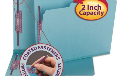 Colored Pressboard Fastener Folders with SafeSHIELD Coated Fasteners, 2″ Expansion, 2 Fasteners, Letter Size, Blue, 25/Box