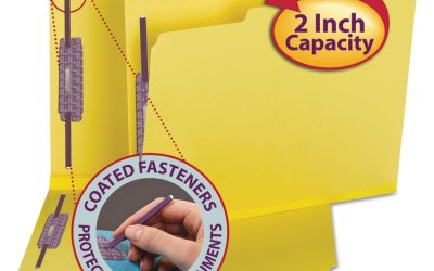 Colored Pressboard Fastener Folders with SafeSHIELD Coated Fasteners, 2″ Expansion, 2 Fasteners, Letter Size, Yellow, 25/Box