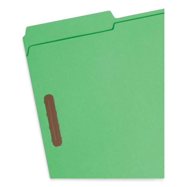 Top Tab Colored Fastener Folders, 0.75" Expansion, 2 Fasteners, Legal Size, Green Exterior, 50/Box - Image 3
