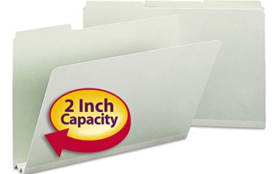 Expanding Recycled Heavy Pressboard Folders, 1/3-Cut Tabs: Assorted, Legal Size, 2″ Expansion, Gray-Green, 25/Box