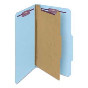 Four-Section Pressboard Top Tab Classification Folders, Four SafeSHIELD Fasteners, 1 Divider, Legal Size, Blue, 10/Box