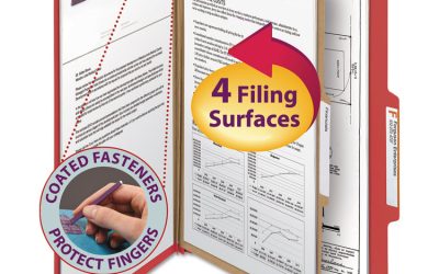 Four-Section Pressboard Top Tab Classification Folders, Four SafeSHIELD Fasteners, 1 Divider, Legal Size, Bright Red, 10/Box