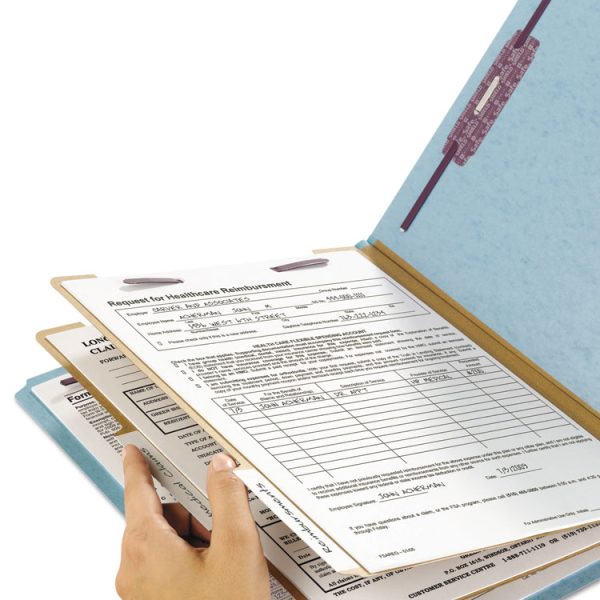 Six-Section Pressboard Top Tab Classification Folders, Six SafeSHIELD Fasteners, 2 Dividers, Legal Size, Blue, 10/Box - Image 6