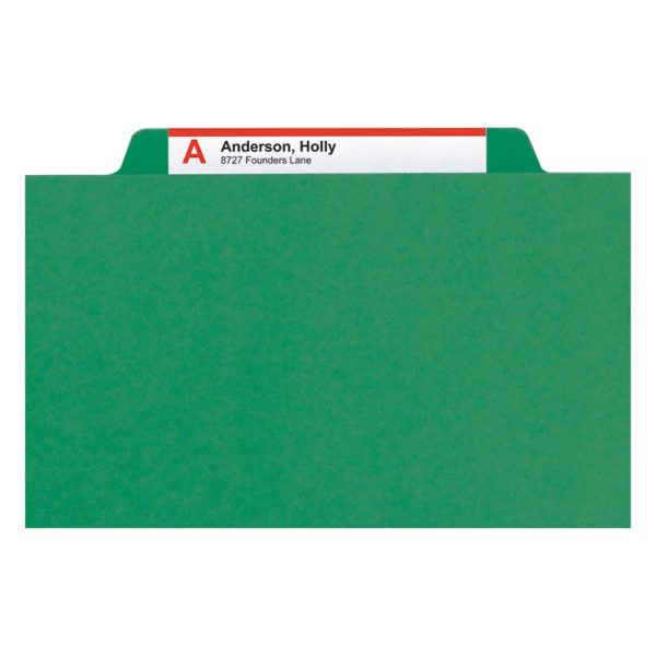 6-Section Pressboard Top Tab Pocket Classification Folders, 6 SafeSHIELD Fasteners, 2 Dividers, Legal Size, Green, 10/Box - Image 3