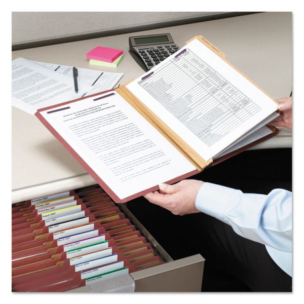 Pressboard Classification Folders, Eight SafeSHIELD Fasteners, 2/5-Cut Tabs, 3 Dividers, Legal Size, Red, 10/Box - Image 4