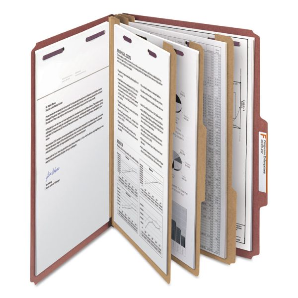 Pressboard Classification Folders, Eight SafeSHIELD Fasteners, 2/5-Cut Tabs, 3 Dividers, Legal Size, Red, 10/Box - Image 7