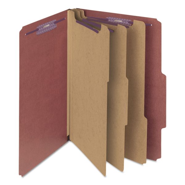Pressboard Classification Folders, Eight SafeSHIELD Fasteners, 2/5-Cut Tabs, 3 Dividers, Legal Size, Red, 10/Box - Image 6