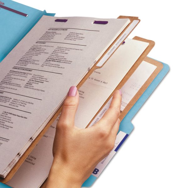 Eight-Section Pressboard Top Tab Classification Folders, Eight SafeSHIELD Fasteners, 3 Dividers, Legal Size, Blue, 10/Box - Image 6